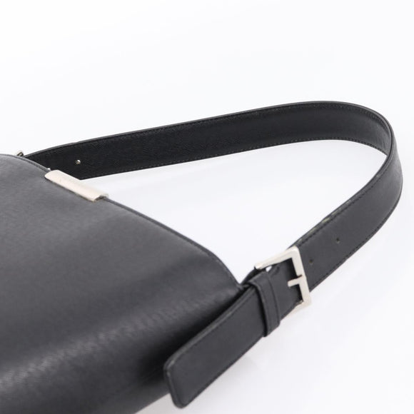 BURBERRY Shoulder Bag Leather Black Silver Auth 204846