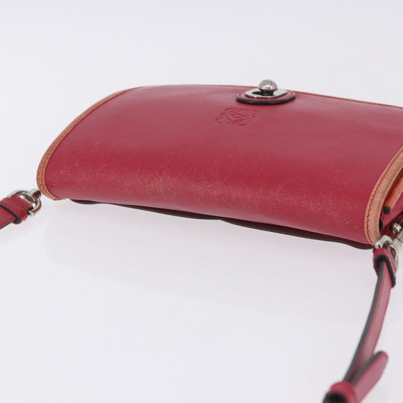 LOEWE Shoulder Bag Leather Red Gold Auth 204848