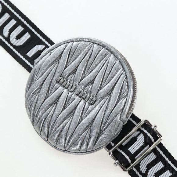 Miu Miu Matelasse Chain Shoulder Bag Leather 2way Silver Auth 204852M