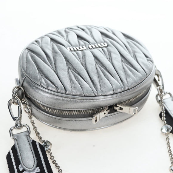 Miu Miu Matelasse Chain Shoulder Bag Leather 2way Silver Auth 204852M