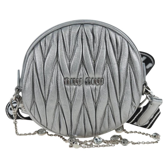 Miu Miu Matelasse Chain Shoulder Bag Leather 2way Silver Auth 204852M