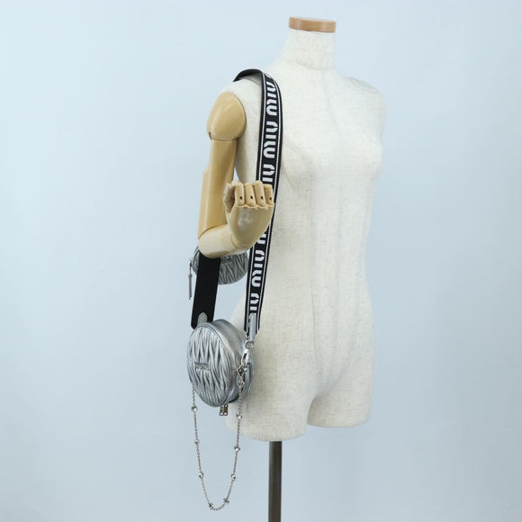 Miu Miu Matelasse Chain Shoulder Bag Leather 2way Silver Auth 204852M
