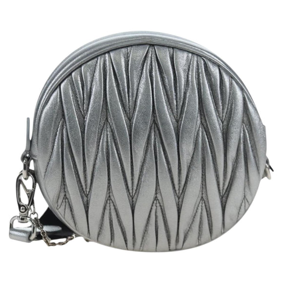 Miu Miu Matelasse Chain Shoulder Bag Leather 2way Silver Auth 204852M