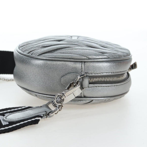 Miu Miu Matelasse Chain Shoulder Bag Leather 2way Silver Auth 204852M