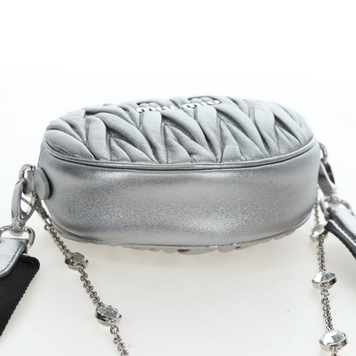 Miu Miu Matelasse Chain Shoulder Bag Leather 2way Silver Auth