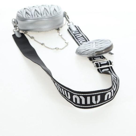 Miu Miu Matelasse Chain Shoulder Bag Leather 2way Silver Auth 204852M
