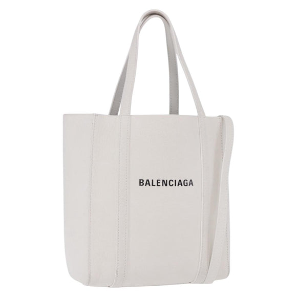 BALENCIAGA Everyday XXS Hand Bag Leather 2way White Silver 551815 Auth 204853A