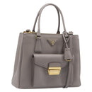 PRADA Galleria Hand Bag Safiano 2way Gray Gold Tone Auth 204854SAV-1