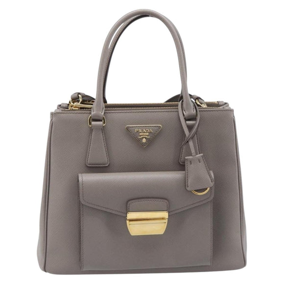PRADA Galleria Hand Bag Safiano 2way Gray Gold Tone Auth 204854SAV