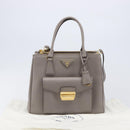 PRADA Galleria Hand Bag Safiano 2way Gray Gold Tone Auth 204854SAV-33