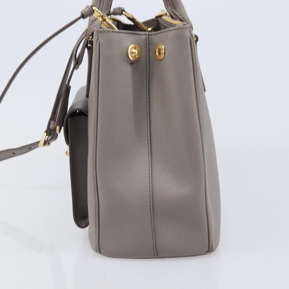PRADA Galleria Hand Bag Safiano 2way Gray Gold Tone Auth 204854SAV