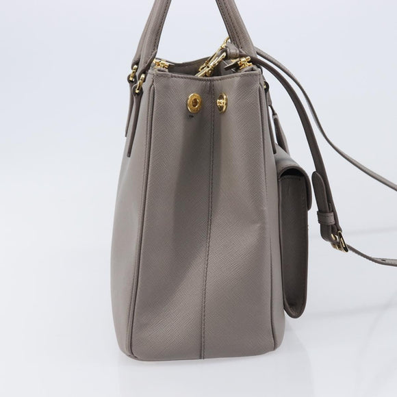 PRADA Galleria Hand Bag Safiano 2way Gray Gold Tone Auth 204854SAV