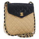 CHANEL Matelasse Chain Shoulder Bag Lamb Skin Beige Gold CC Auth 204855A-1