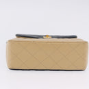 CHANEL Matelasse Chain Shoulder Bag Lamb Skin Beige Gold CC Auth 204855A-6
