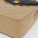CHANEL Matelasse Chain Shoulder Bag Lamb Skin Beige Gold CC Auth 204855A-17