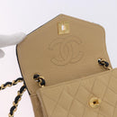 CHANEL Matelasse Chain Shoulder Bag Lamb Skin Beige Gold CC Auth 204855A-23