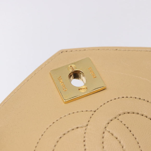 CHANEL Matelasse Chain Shoulder Bag Lamb Skin Beige Gold CC Auth 204855A