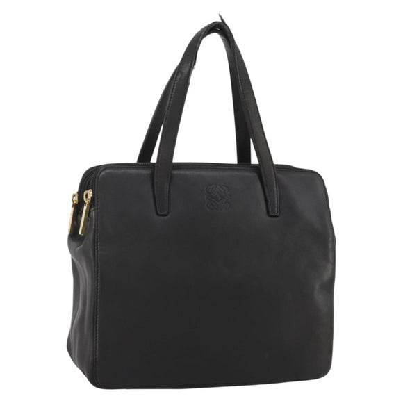 LOEWE Hand Bag Leather Black Gold Auth 204858