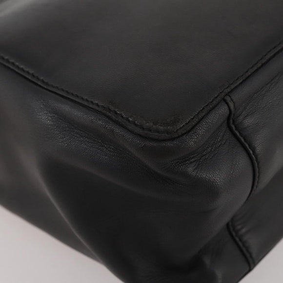 LOEWE Hand Bag Leather Black Gold Auth 204858