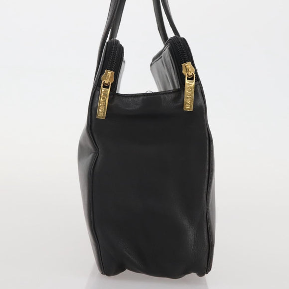 LOEWE Hand Bag Leather Black Gold Auth 204858