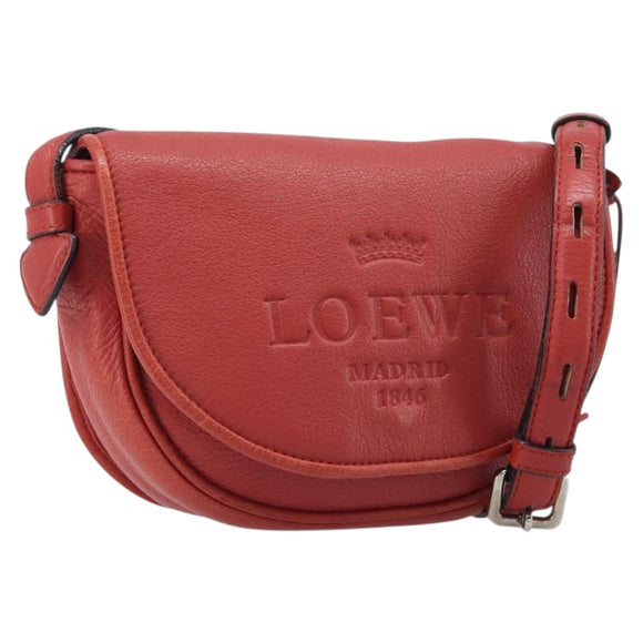 LOEWE Shoulder Bag Leather Red Silver Auth 204862