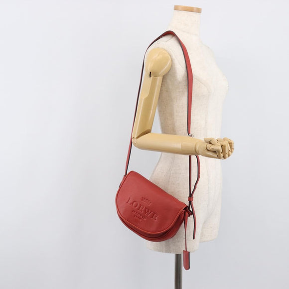 LOEWE Shoulder Bag Leather Red Silver Auth 204862