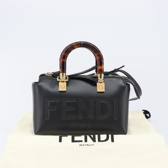 FENDI By The Way Mini Hand Bag Leather 2way Black Gold Tone 8BS067 Auth 204865V