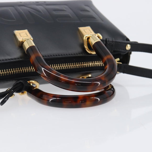 FENDI By The Way Mini Hand Bag Leather 2way Black Gold Tone 8BS067 Auth 204865V