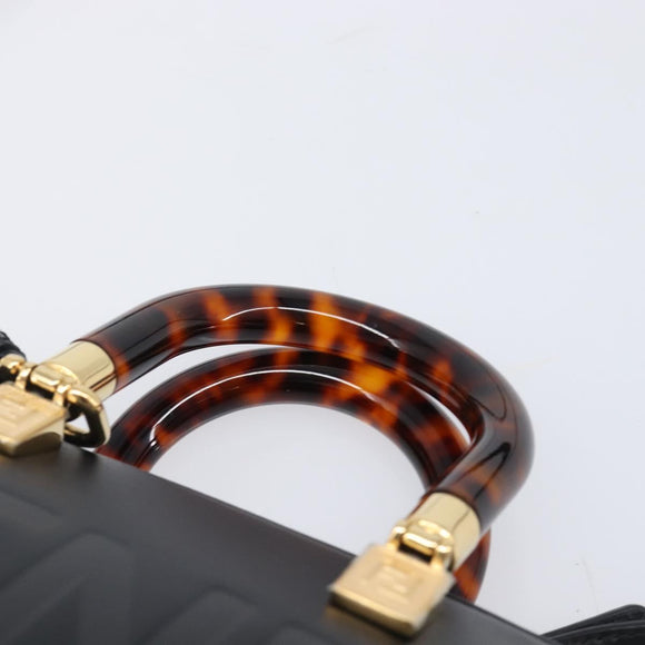 FENDI By The Way Mini Hand Bag Leather 2way Black Gold Tone 8BS067 Auth 204865V