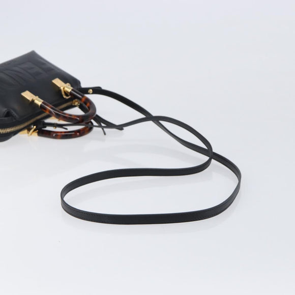 FENDI By The Way Mini Hand Bag Leather 2way Black Gold Tone 8BS067 Auth 204865V