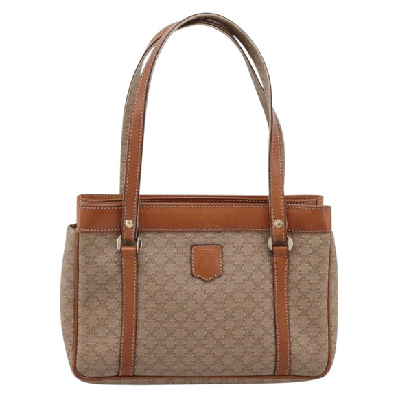 CELINE Macadam Canvas Tote Bag PVC Beige Gold Auth 204866A