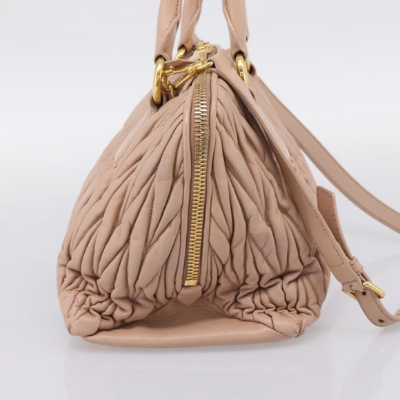 Miu Miu Matelasse Hand Bag Leather 2way Pink Gold Auth 204868