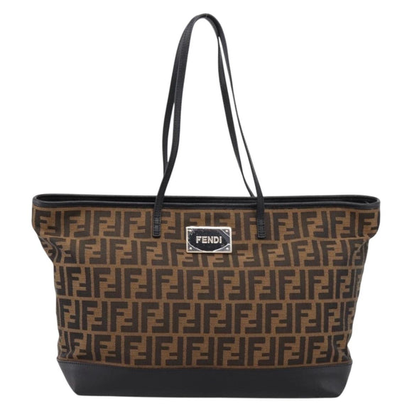 FENDI Zucca Canvas Tote Bag Black Brown Auth 204873