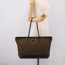 FENDI Zucca Canvas Tote Bag Black Brown Auth 204873-24