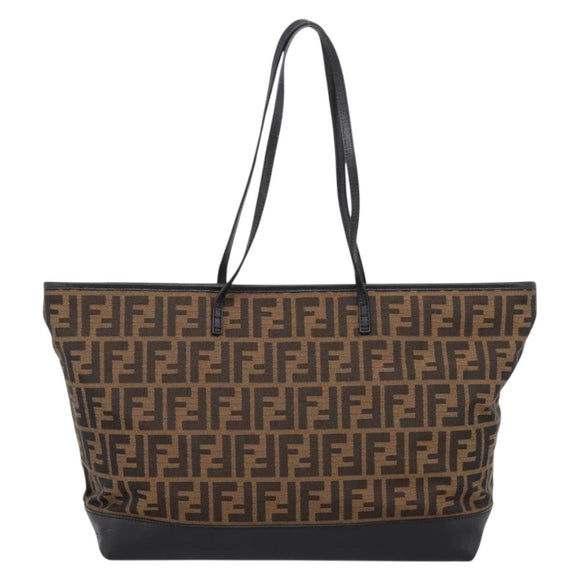 FENDI Zucca Canvas Tote Bag Black Brown Auth 204873