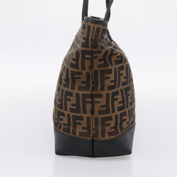 FENDI Zucca Canvas Tote Bag Black Brown Auth 204873