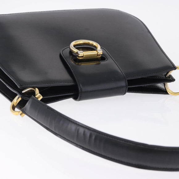 CELINE Shoulder Bag Leather Black Gold Auth 204875
