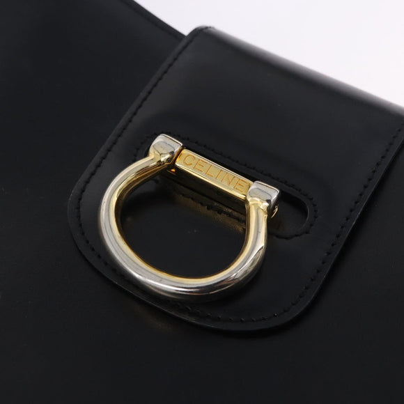 CELINE Shoulder Bag Leather Black Gold Auth 204875