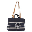 CHANEL Hand Bag Canvas 2way Navy Silver CC Auth 204878V-1