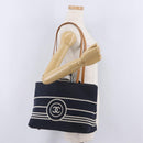 CHANEL Hand Bag Canvas 2way Navy Silver CC Auth 204878V-30