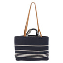 CHANEL Hand Bag Canvas 2way Navy Silver CC Auth 204878V-2