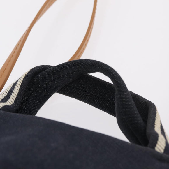 CHANEL Hand Bag Canvas 2way Navy Silver CC Auth 204878V