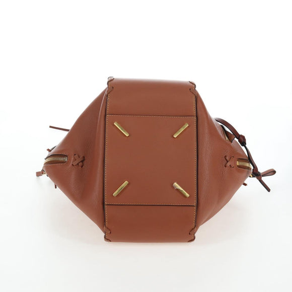 LOEWE Hammock Hand Bag Leather 2way Brown Gold Auth 204880SAM