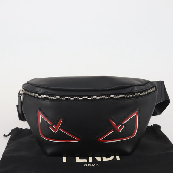 FENDI Bugseye Body Bag Leather Black Silver 7VA434 Auth 204881M
