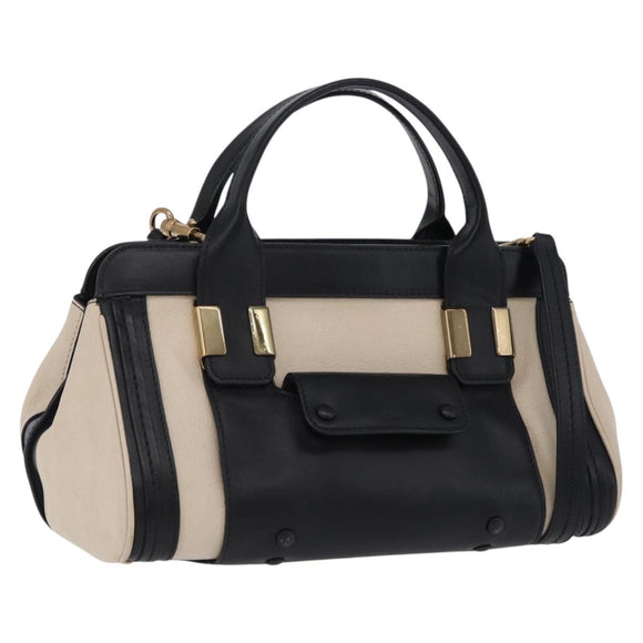 Chloe Alice Hand Bag Leather 2way Black Gold Auth 204883