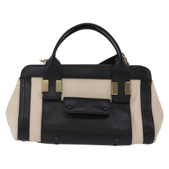 Chloe Alice Hand Bag Leather 2way Black Gold Auth 204883