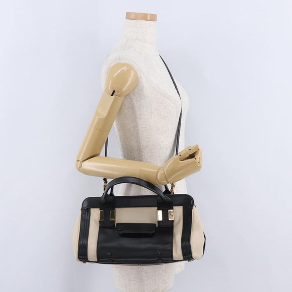 Chloe Alice Hand Bag Leather 2way Black Gold Auth 204883