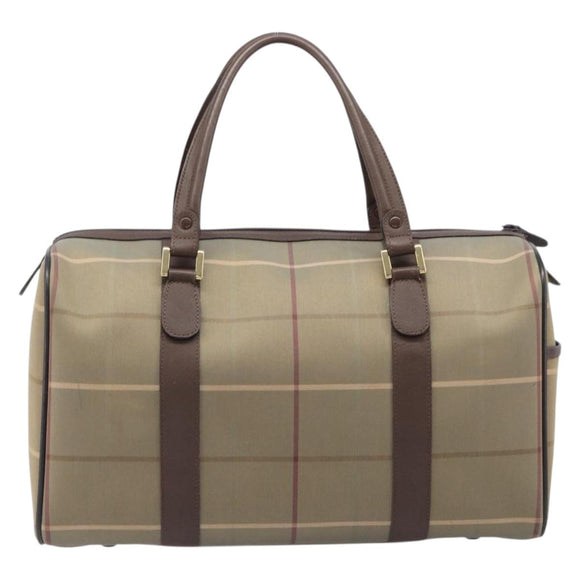 Burberrys Nova Check Boston Bag Canvas Brown Gold Auth 204885A