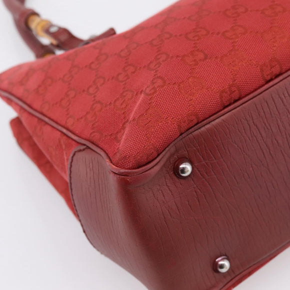 GUCCI GG Canvas Bamboo Hand Bag Red Silver 112526 Auth 204886