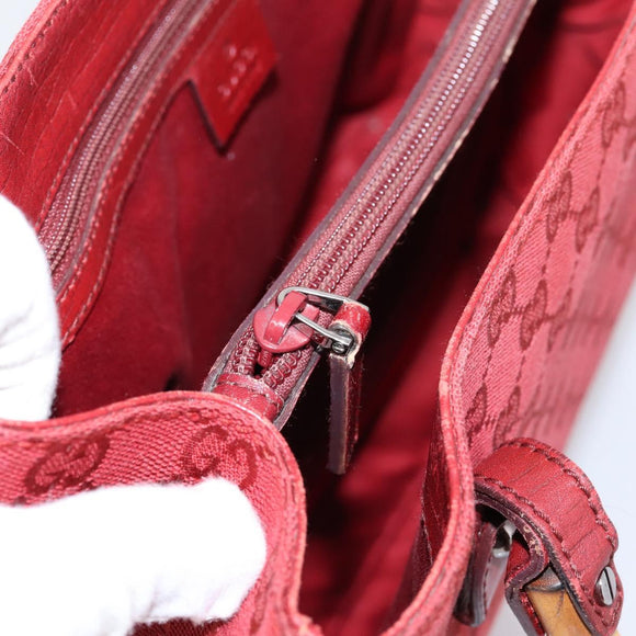 GUCCI GG Canvas Bamboo Hand Bag Red Silver 112526 Auth 204886